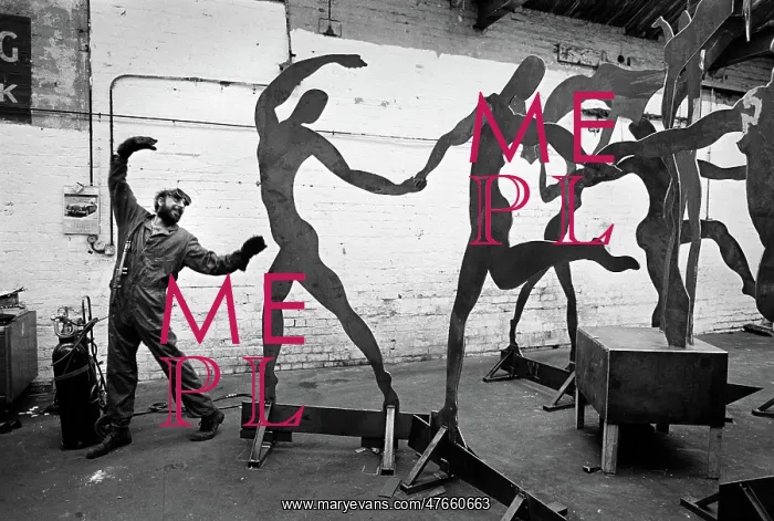 : Dancing welder with sculpture : Dancing welder with sculpture