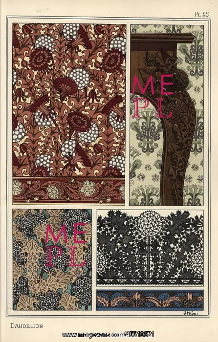 : Dandelion in art nouveau patterns : Dandelion in art nouveau patterns
