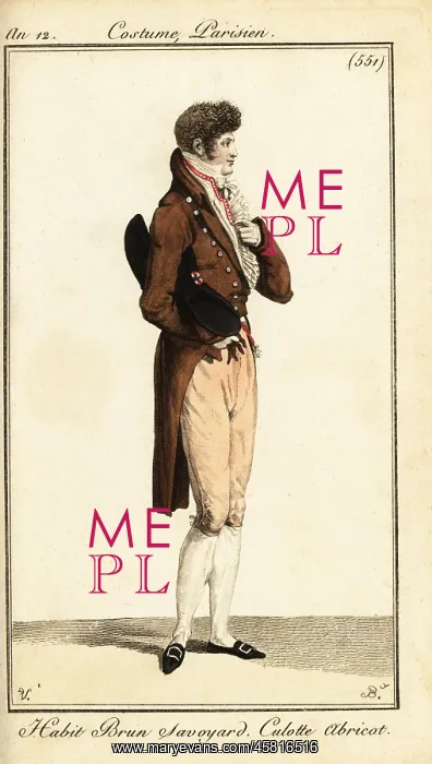 : Dandy in semi-formal outfit, Paris, 1804 : Dandy in semi-formal outfit, Paris, 1804