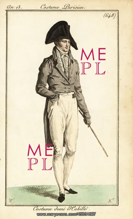 : Dandy in semi-formal wear, Paris, 1805 : Dandy in semi-formal wear, Paris, 1805