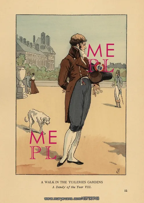 : A dandy on a walk in the Tuileries Gardens, 1800 : A dandy on a walk in the Tuileries Gardens, 1800