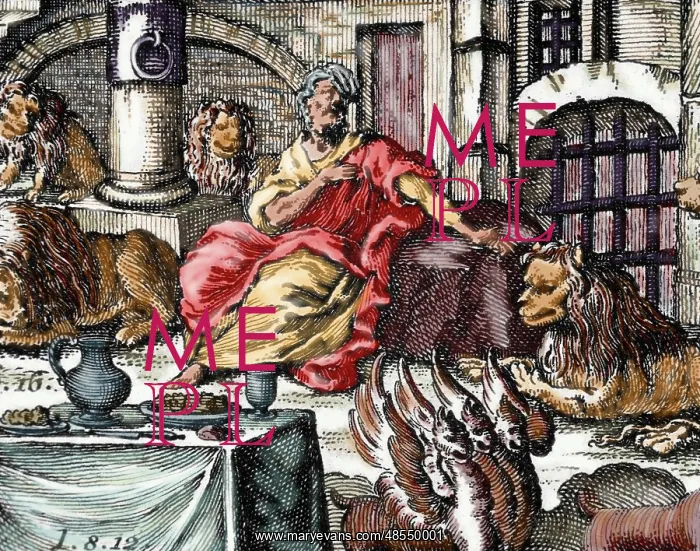  : Daniel in the lion's den. Colored engraving