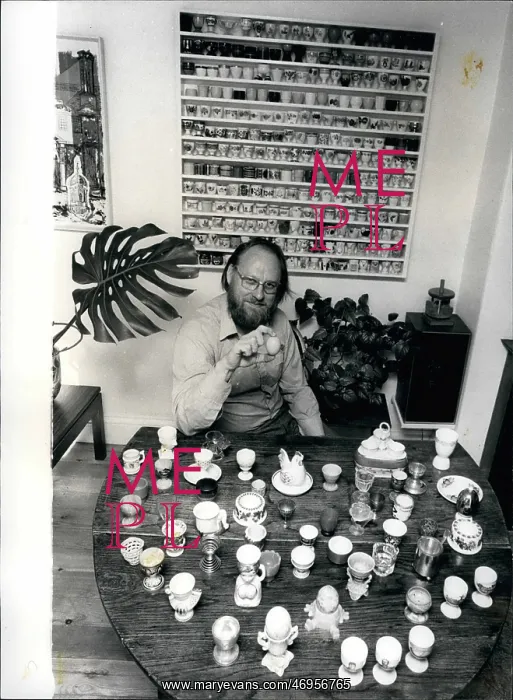 : David Cove with his collection of egg cups : David Cove with his collection of egg cups