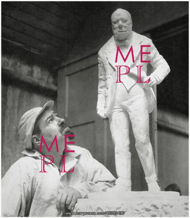: David McFall with model of Churchill statue : David McFall with model of Churchill statue