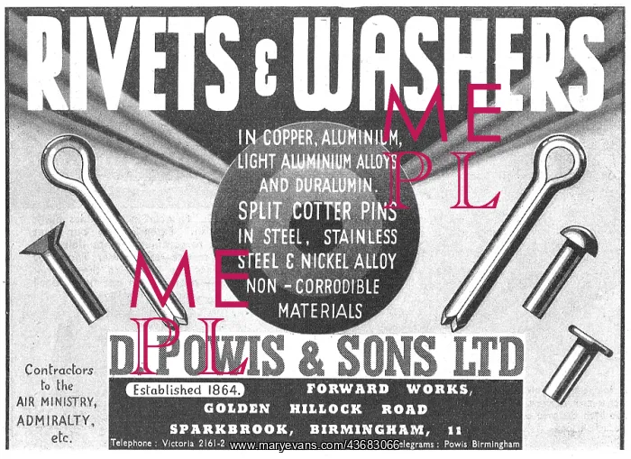 : David Powis & Sons AGS, Rivets & Washers : David Powis & Sons AGS, Rivets & Washers