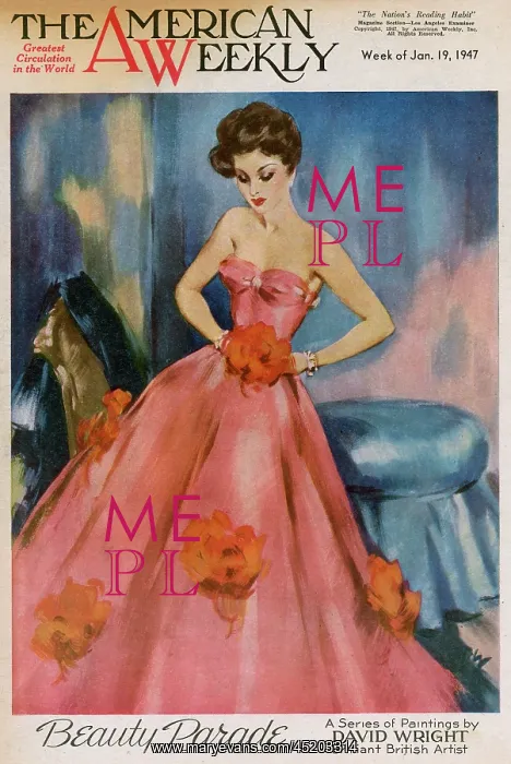 : David Wright woman in pink evening dress : David Wright woman in pink evening dress