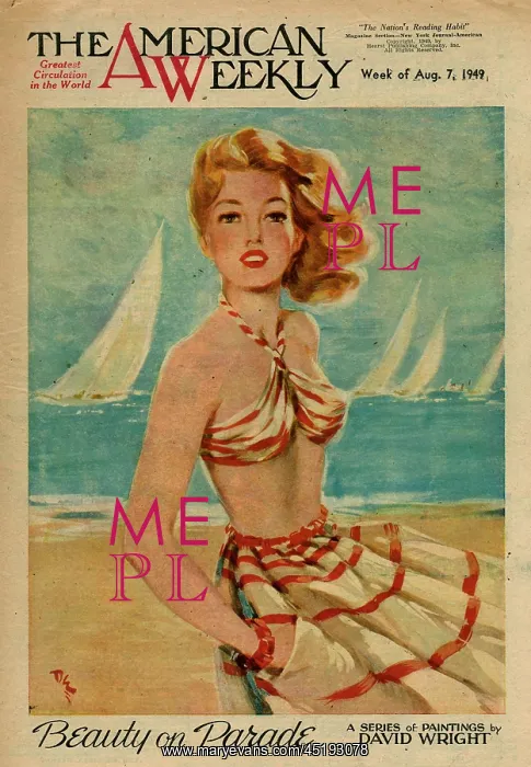 : David Wright woman in red and white beachwear : David Wright woman in red and white beachwear