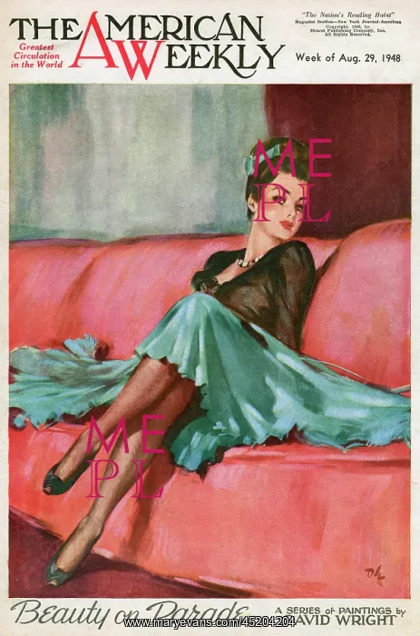 : David Wright woman in wide green skirt : David Wright woman in wide green skirt