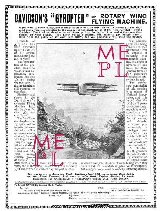 : The Davidson's Gyropter Flying Machine - Rotary Wing Machine : The Davidson's Gyropter Flying Machine - Rotary Wing Machine