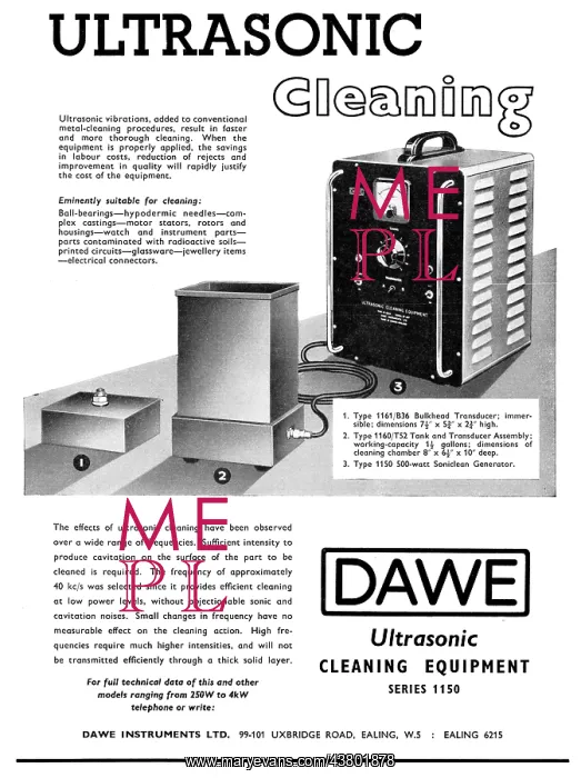 : Dawe Instruments Ultrasonic Cleaners 1960 : Dawe Instruments Ultrasonic Cleaners 1960