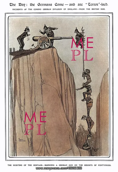 : The Day, Heath Robinson - the hoisting of the hostage : The Day, Heath Robinson - the hoisting of the hostage
