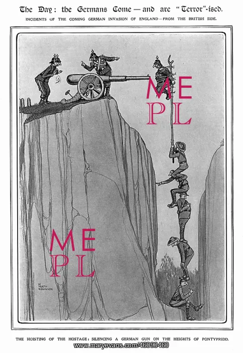 : The Day, Heath Robinson - the hoisting of the hostage : The Day, Heath Robinson - the hoisting of the hostage