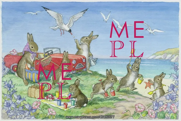  : A Day by the Sea - rabbits with car and picnic