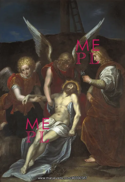 : Dead Jesus held by angels. 16th c. Anonymous : Dead Jesus held by angels. 16th c. Anonymous