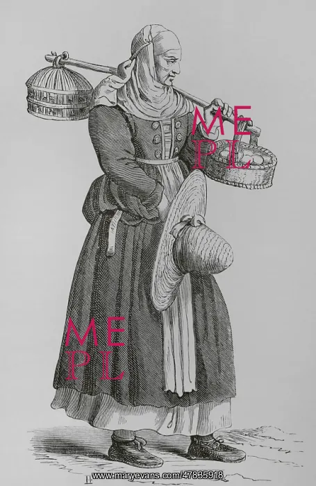 : Dealer in eggs. Engraving after a 16th-century : Dealer in eggs. Engraving after a 16th-century