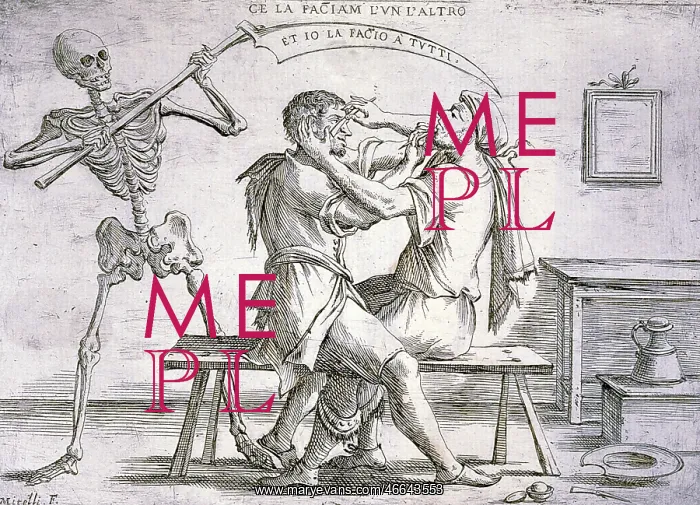 : death, allegory, One's shaving the other and : death, allegory, One's shaving the other and