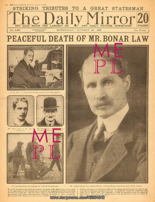 : Death of Bonar Law : Death of Bonar Law