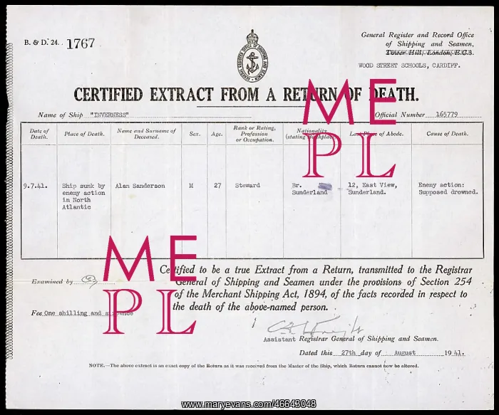 : DEATH CERTIFICATE 1941 : DEATH CERTIFICATE 1941
