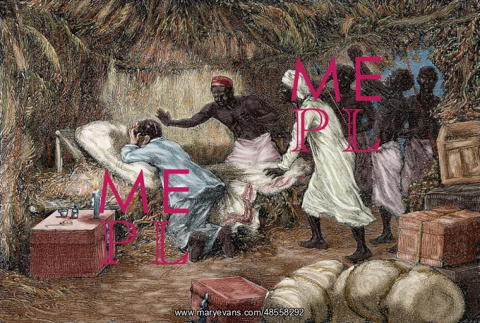 : Death of David Livingstone (1813-1873). Engraving. Colored : Death of David Livingstone (1813-1873). Engraving. Colored