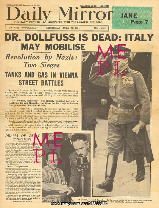 : Death of Dr Dollfuss, Austrian Chancellor : Death of Dr Dollfuss, Austrian Chancellor