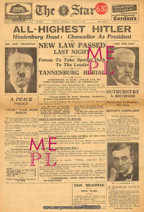 : Death of Hindenburg, Hitler becomes President : Death of Hindenburg, Hitler becomes President