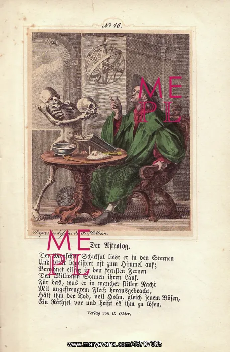 : Death holds out a skull to the Astrologer in : Death holds out a skull to the Astrologer in