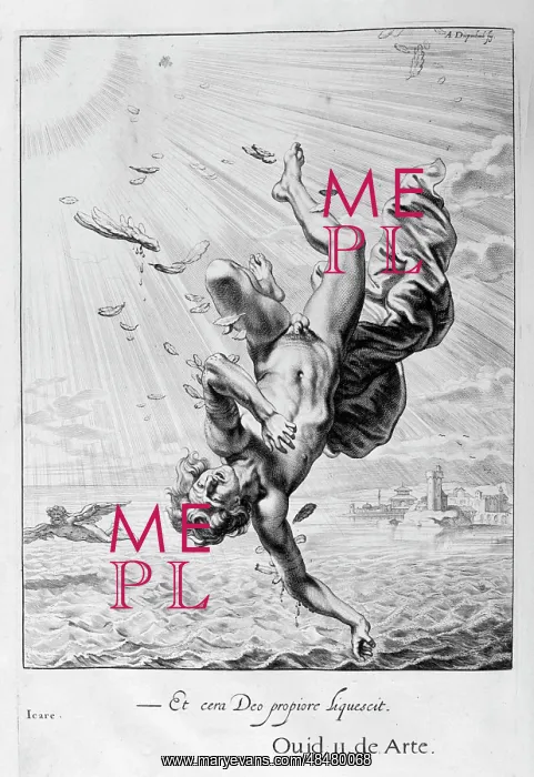 : Death of Icarus. Engraving from Tableaux du temple : Death of Icarus. Engraving from Tableaux du temple