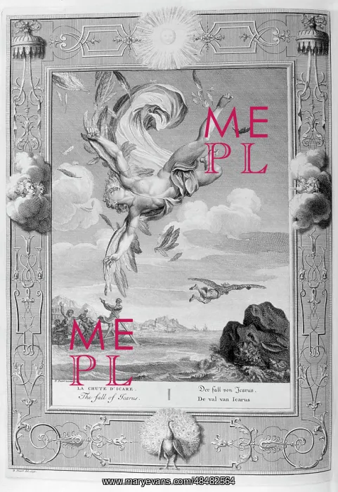 : Death of Icarus. Engraving from Tableaux du temple : Death of Icarus. Engraving from Tableaux du temple