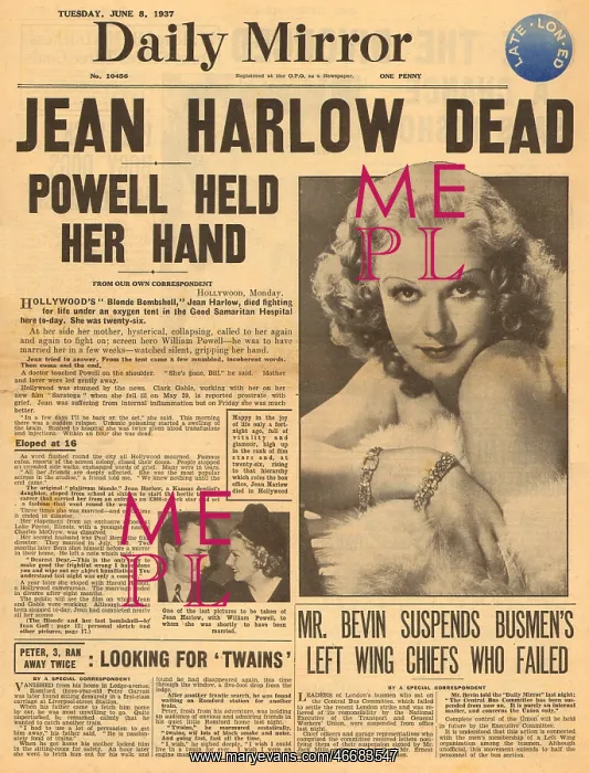 : Death of Jean Harlow : Death of Jean Harlow