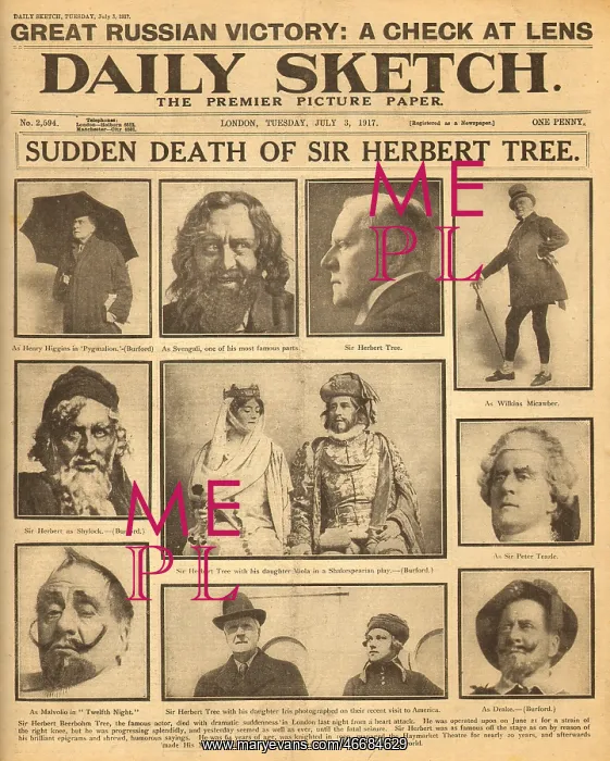 : Death of stage actor Sir Herbert Tree : Death of stage actor Sir Herbert Tree