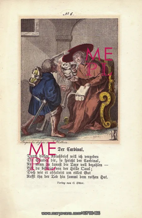 : Death taking the hat of the Cardinal as he : Death taking the hat of the Cardinal as he