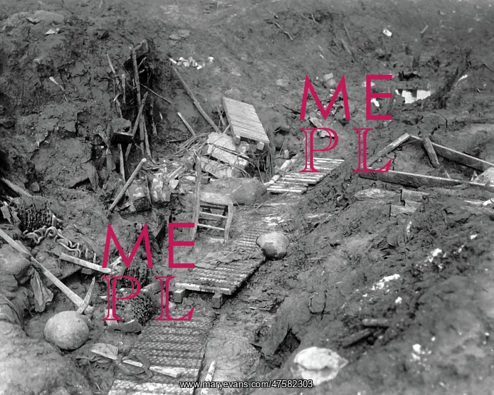 : Debris in abandoned German trench, WW1 : Debris in abandoned German trench, WW1