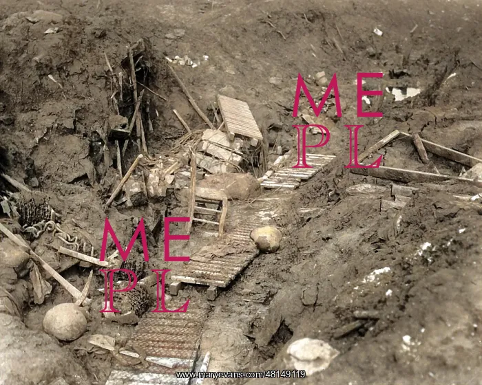 : Debris in abandoned German trench, WW1 : Debris in abandoned German trench, WW1