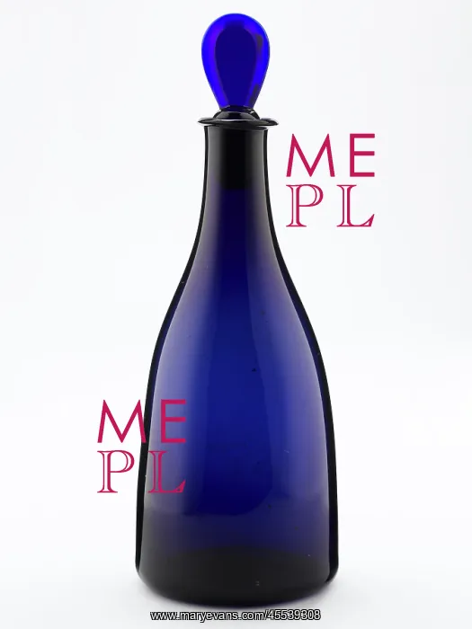 : Decanter of tapered form made from blown and bevelled blue glass : Decanter of tapered form made from blown and bevelled blue glass
