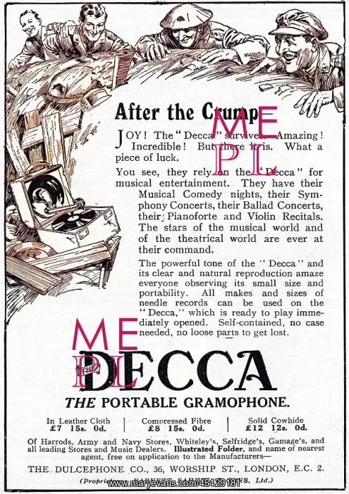 : Decca advertisement, WW1 : Decca advertisement, WW1
