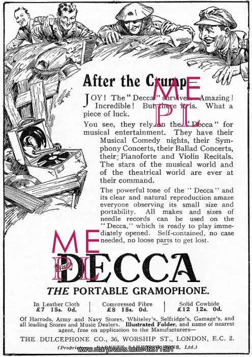 : Decca advertisement, WW1 : Decca advertisement, WW1