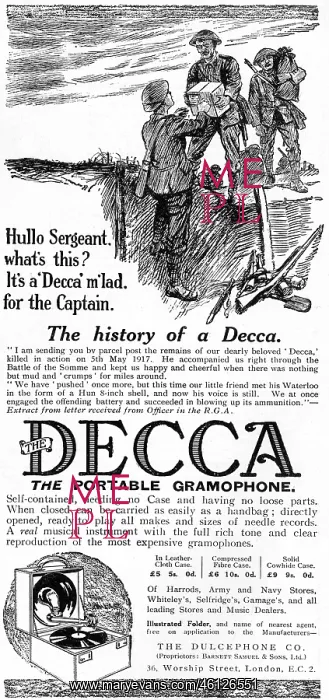 : Decca gramophone advertisement, 1917 : Decca gramophone advertisement, 1917