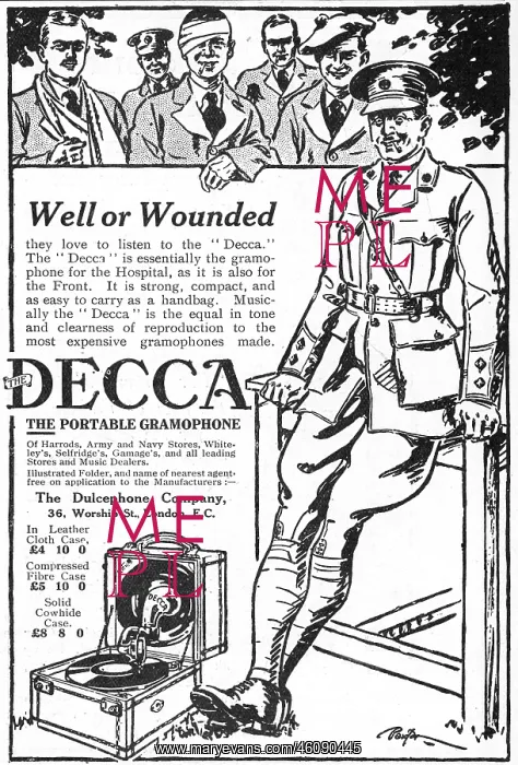 : Decca gramophone advertisement, WW1 : Decca gramophone advertisement, WW1