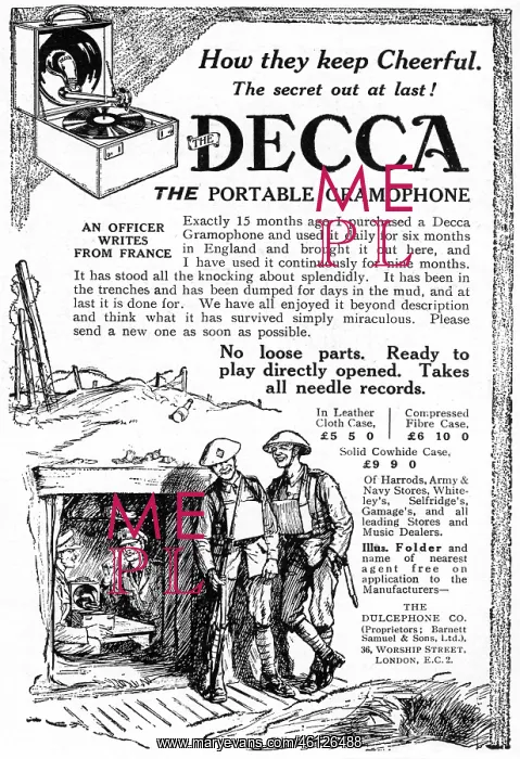 : Decca gramophone advertisement, WW1 : Decca gramophone advertisement, WW1