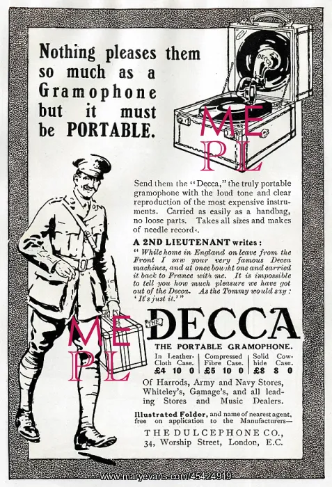 : Decca gramophone advertisement, WWI : Decca gramophone advertisement, WWI