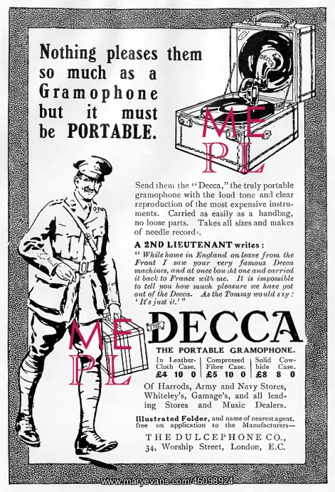 : Decca gramophone advertisement, WWI : Decca gramophone advertisement, WWI