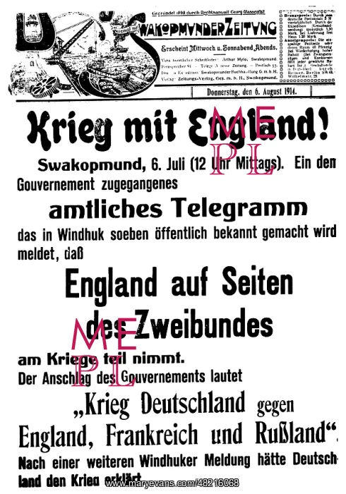 : Declaration of war against England in German South-West Afri : Declaration of war against England in German South-West Afri