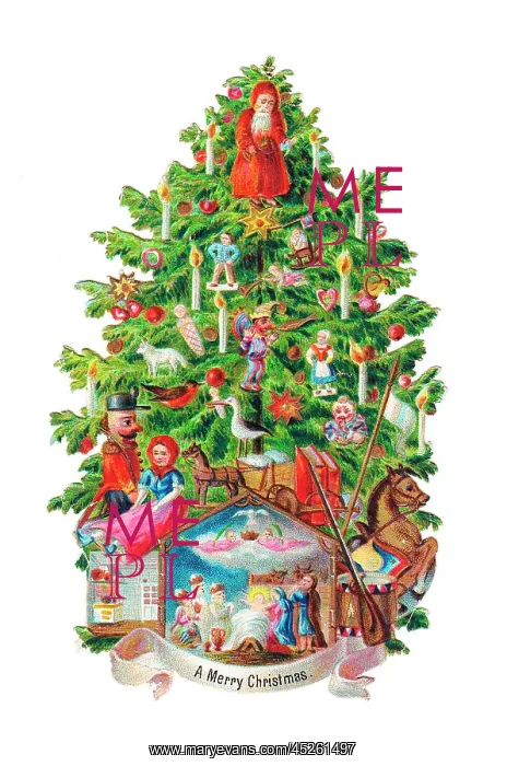  : Decorated Christmas tree on a Victorian scrap