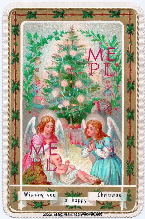 : Decorated tree on a Christmas card : Decorated tree on a Christmas card