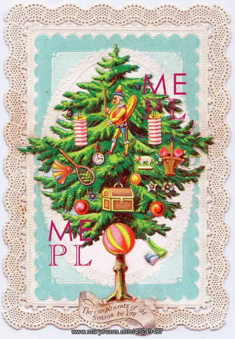 : Decorated tree on a Christmas card : Decorated tree on a Christmas card