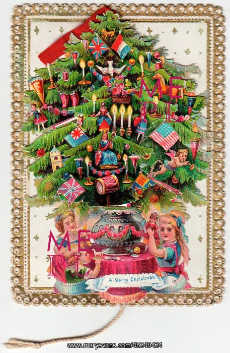 : Decorated tree on a Christmas card : Decorated tree on a Christmas card