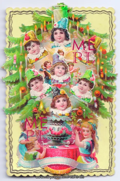: Decorated tree on a Christmas card : Decorated tree on a Christmas card