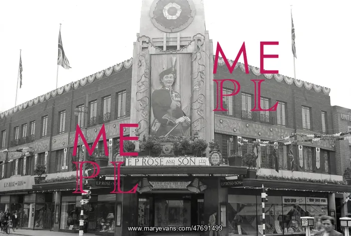 : Decorations on E P Rose & Son Ltd Department Store, Bedford : Decorations on E P Rose & Son Ltd Department Store, Bedford