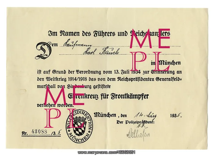 : decorations, Germany, Cross of Honour for World : decorations, Germany, Cross of Honour for World