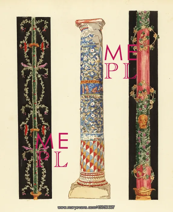  : Decorative candlelabrae and column of enamel mosaic, Pompeii